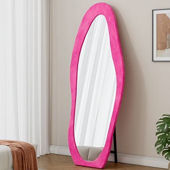 KWPZQEB Flannel Wrapped Full Length Mirror, 63" x 24" Irregular Wavy Mirror