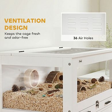 Hamster Cage with Storage Cabinet, Small Animal Cage with Pull Out Drawer