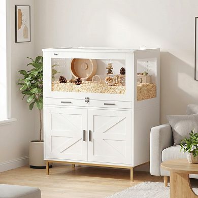 Hamster Cage with Storage Cabinet, Small Animal Cage with Pull Out Drawer