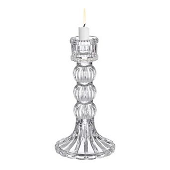 Vintage Crystal Candle Holder, Glass Tealight Holder 3.15x3.15x5.91 Inch, Three-Ball Fluted