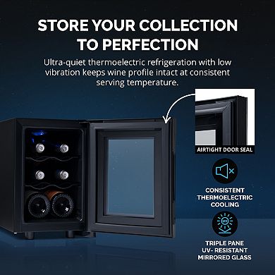 Newair Shadow-T Series, 6 Bottle Wine Cooler with Tempered Glass Door & Thermoelectric Cooling