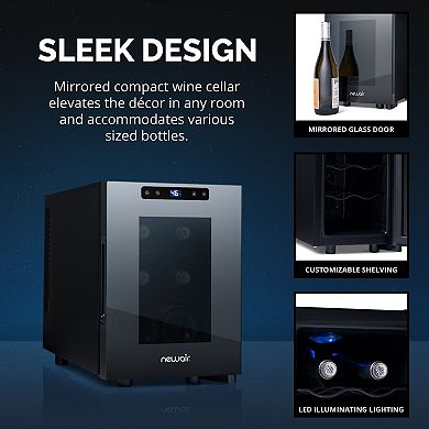 Newair Shadow-T Series, 6 Bottle Wine Cooler with Tempered Glass Door & Thermoelectric Cooling