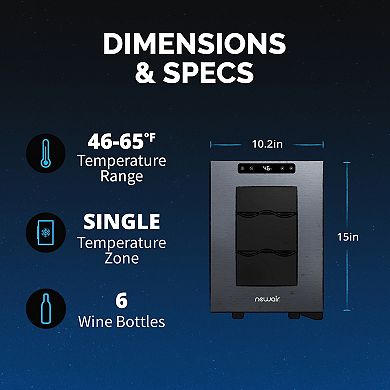 Newair Shadow-T Series, 6 Bottle Wine Cooler with Tempered Glass Door & Thermoelectric Cooling