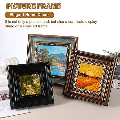8.5x8.5" Resin Square Photo Frame, Tabletop Display & Wall Mount 1Pc, Gold Brown