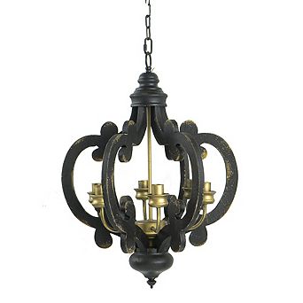 French Country Wood Chandelier, 6-Light Farmhouse Pendant Light Fixture with 28" Adjustable Chain