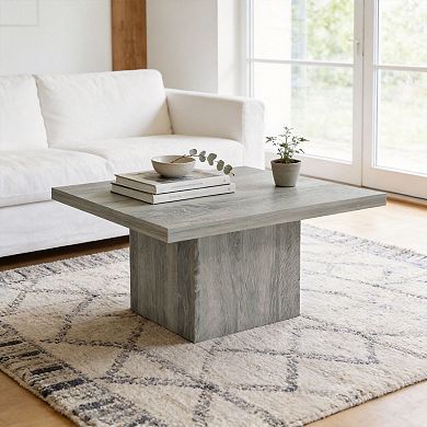 HOMCOM Square Coffee Table, Center Table w/ 1.6" Thick Top, Wood Grain