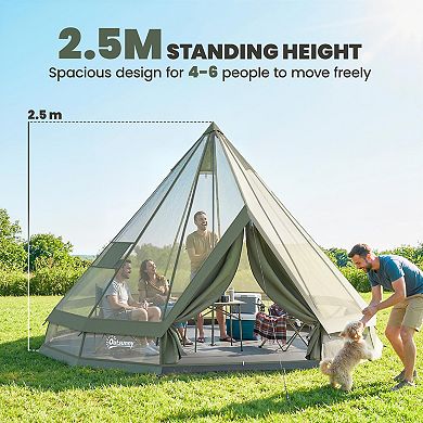Outsunny Teepee Tent Waterproof for 4-6 People , Army