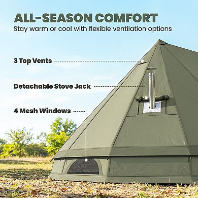 Outsunny Teepee Tent Waterproof for 4-6 People , Army
