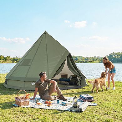 Outsunny Teepee Tent Waterproof for 4-6 People , Army