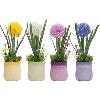 4 pc Fake Flowers in Vase, Babys Breath Artificial Flowers Indoor, Fake Potted Plants, Hydrangeas