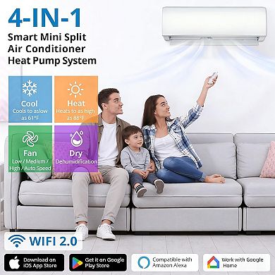 IDEALHOUSE 11500 BTU WiFi Heating and Cooling Split Air Conditioner