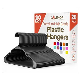 Campior Plastic Hangers Slim, Heavy-Duty, Non-Slip Notches, Pack of 20
