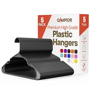 Campior Plastic Hangers Slim, Heavy-Duty, Non-Slip Notches, Pack of 5