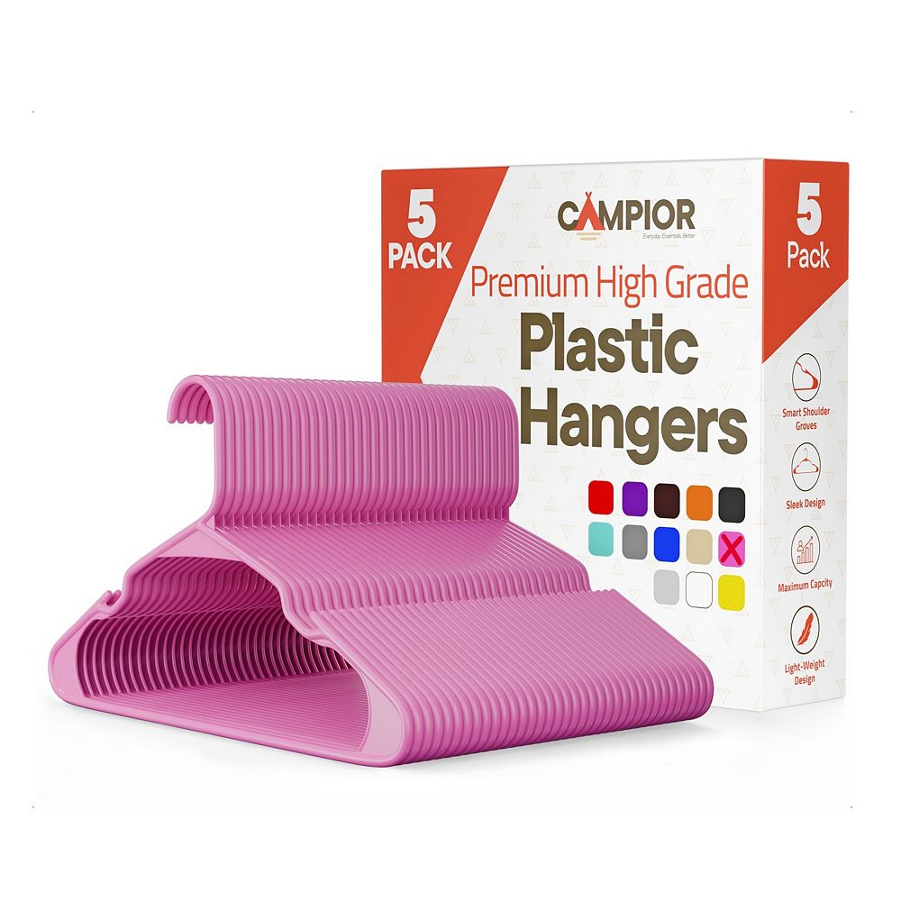 Campior Plastic Hangers Slim, Heavy-Duty, Non-Slip Notches, Pack of 5