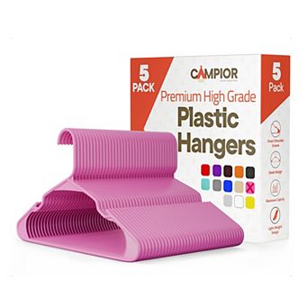 Campior Plastic Hangers Slim, Heavy-Duty, Non-Slip Notches, Pack of 5