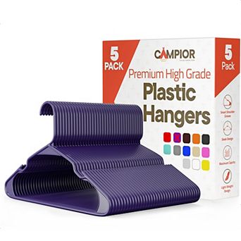 Campior Plastic Hangers Slim, Heavy-Duty, Non-Slip Notches, Pack of 5