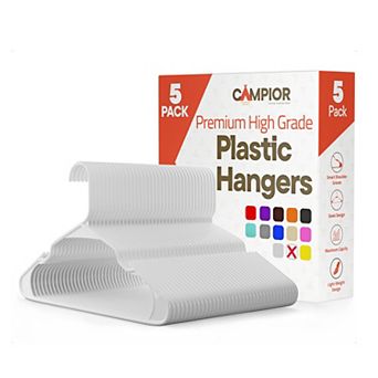 Campior Plastic Hangers Slim, Heavy-Duty, Non-Slip Notches, Pack of 5
