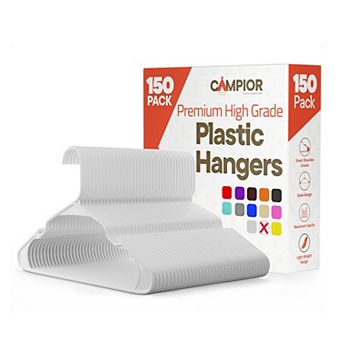 Campior Plastic Hangers Slim, Heavy-Duty, Non-Slip Notches, Pack of 150