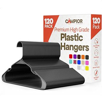 Campior Plastic Hangers Slim, Heavy-Duty, Non-Slip Notches, Pack of 120