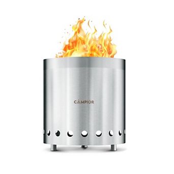 Smokeless Wood Burning Fire Pit Stove, Stainless Steel w/ Stand, Ash Pan & Carry Bag