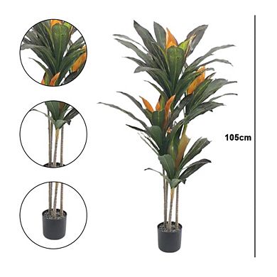 Dracaena Artificial Plants with Planter Realistic Fake Dracaena Faux Decor