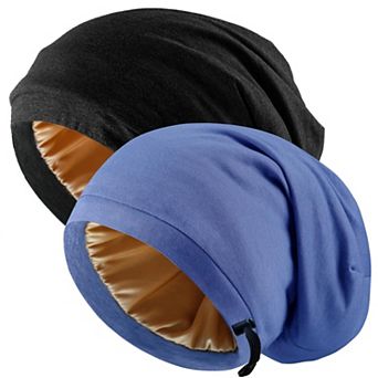 Adjustable Silk Hair Bonnet Satin Lined Sleep Cap Wrap Slouch Beanie