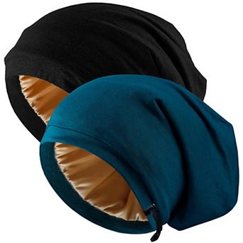Adjustable Silk Hair Bonnet Satin Lined Sleep Cap Wrap Slouch Beanie