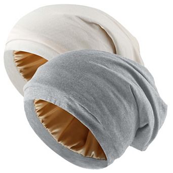 Adjustable Silk Hair Bonnet Satin Lined Sleep Cap Wrap Slouch Beanie