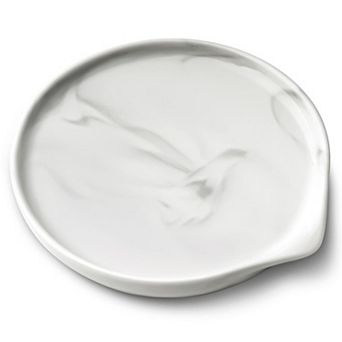 Ceramic Large Spoon Rest, Marble Design, Dishwasher Safe for Kitchen Counter
