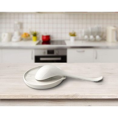 Ceramic Large Spoon Rest, Marble Design, Dishwasher Safe for Kitchen Counter