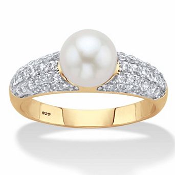 .64 ct w. Genuine Cultured Pearl 8mm and CZ Gold-Plated Sterling Silver Ring