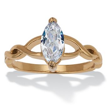 1 TCW Marquise Cubic Zirconia Gold Ion-Plated Stainless Steel Engagement Ring