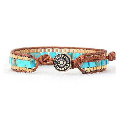 Handmade Leather Woven Turquoise Howlite Square Bead Bracelet