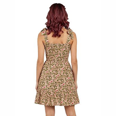 Artyska Women’s Floral Tie-Strap Smocked Back Tiered Mini Dress