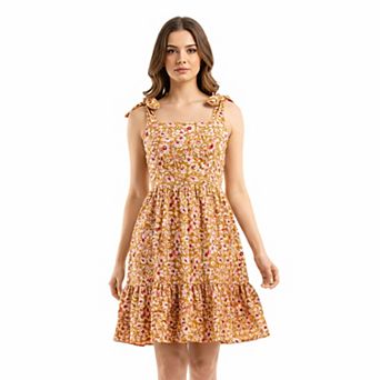 Artyska Women’s Floral Tie-Strap Smocked Back Tiered Mini Dress