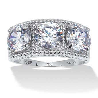 1.80 TCW Round Cubic Zirconia Platinum-Plated Sterling Silver 3-Stone Ring