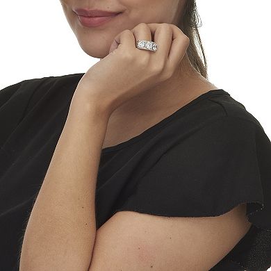 1.80 TCW Round Cubic Zirconia Platinum-Plated Sterling Silver 3-Stone Ring