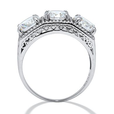 1.80 TCW Round Cubic Zirconia Platinum-Plated Sterling Silver 3-Stone Ring