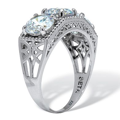 1.80 TCW Round Cubic Zirconia Platinum-Plated Sterling Silver 3-Stone Ring