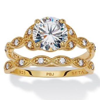 2.21 TCW Round Cubic Zirconia 14k Gold-plated Sterling Silver Bridal Ring Set