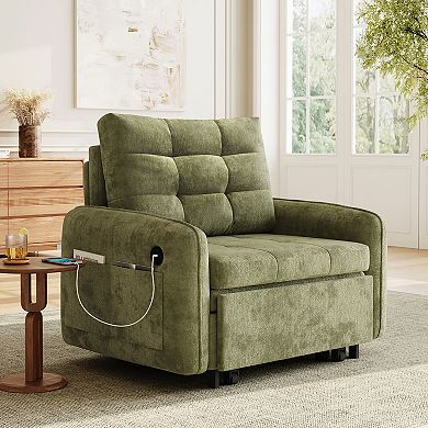 Merax 3-in-1 Sleeper Chair Bed, Multi-Functional Chenille Single Sofa Bed