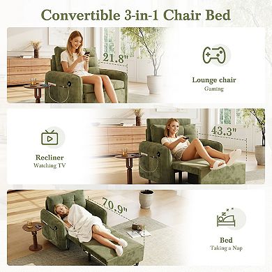 Merax 3-in-1 Sleeper Chair Bed, Multi-Functional Chenille Single Sofa Bed