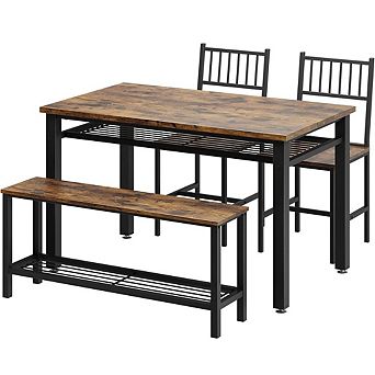Dining Table Set with Storage Rack, Bench, and Chairs for Small Spaces