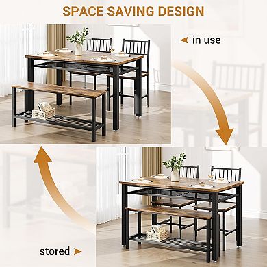 Dining Table Set with Storage Rack, Bench, and Chairs for Small Spaces