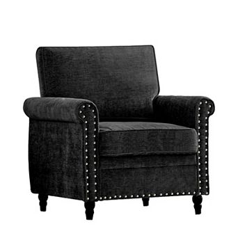 Mjkone 32" Chenille Armchair with Rivet Design & Gourd Shape Wood Legs for Living Room