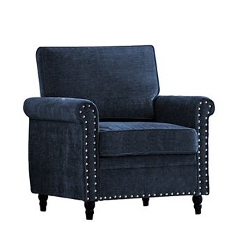 Mjkone 32" Chenille Armchair with Rivet Design & Gourd Shape Wood Legs for Living Room
