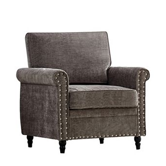 Mjkone 32" Chenille Armchair with Rivet Design & Gourd Shape Wood Legs for Living Room