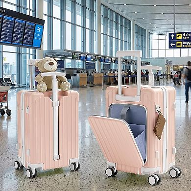 Mjkone 20 Inch Front-Opening Hardside Carry-On Luggage with Seat & TSA Lock