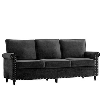 Mjkone 76 Inch Chenille 3-Seater Sofa with Rivet Design & Gourd Wood Legs for Living Room