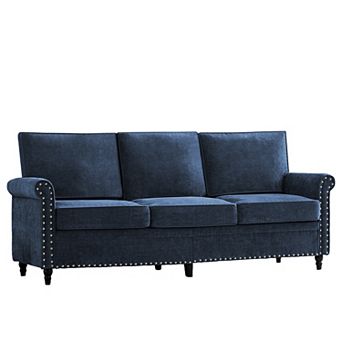 Mjkone 76 Inch Chenille 3-Seater Sofa with Rivet Design & Gourd Wood Legs for Living Room